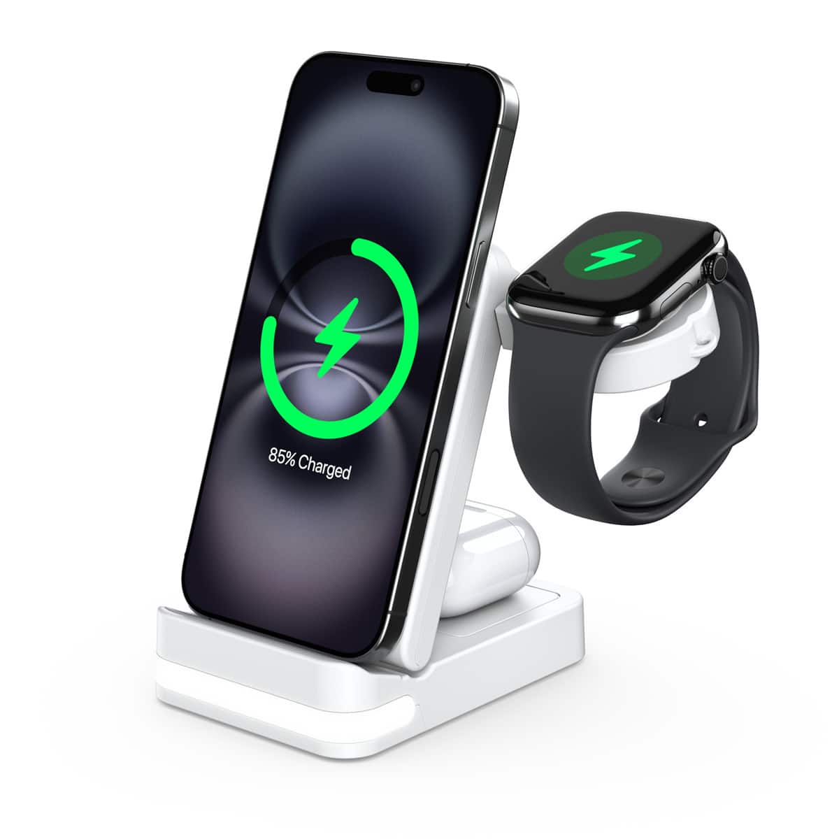 RISOKEYS - 3-in-1 Folding Wireless Charger - 15W Fast Charging,  for Phone, Watch and Earphone, Power Adapter for Samsung - White