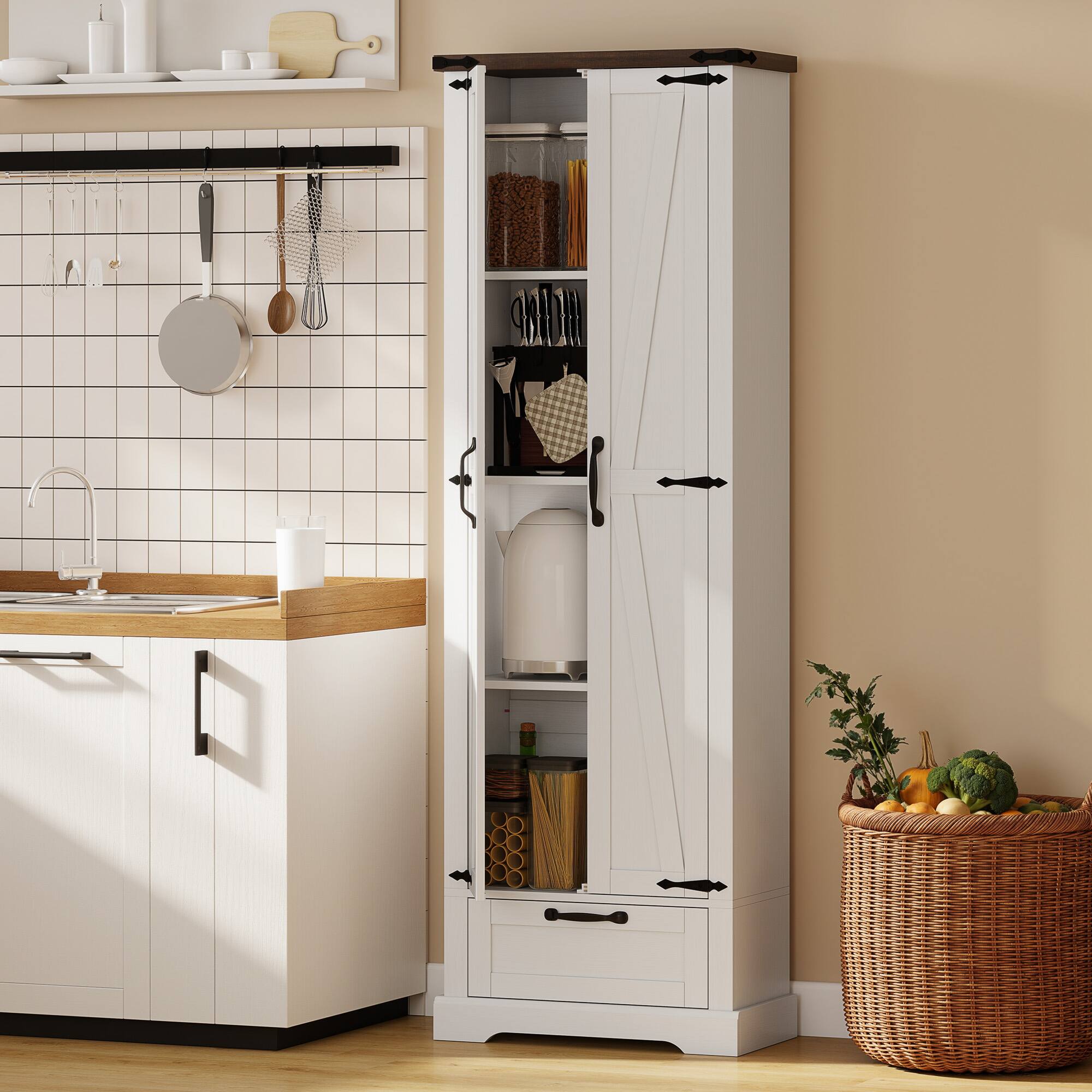 Alt View 1. Homcom - Pantry Cabinet, Kitchen Storage Cabinet with Adjustable Shelves - White.