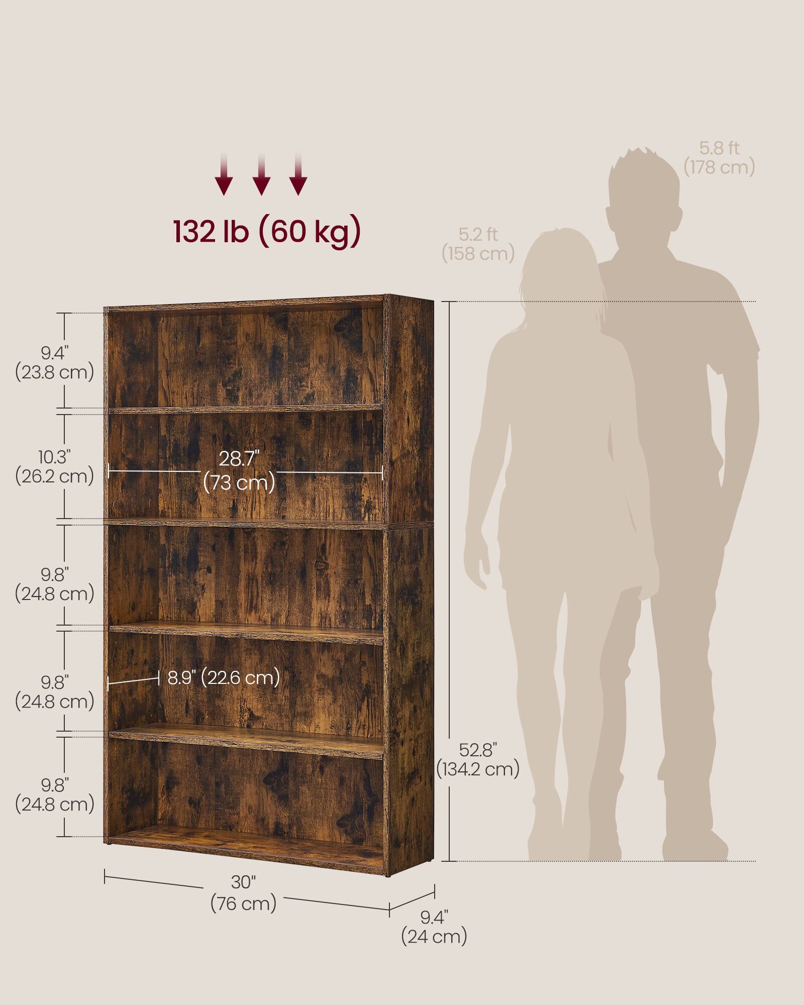 5.8 ft (178 cm)  
5.2 ft (158 cm)  
132 lb (60 kg)  
9.4" (23.8 cm)  
10.3" (26.2 cm)  
28.7" (73 cm)  
9.8" (24.8 cm)  
9.8" (24.8 cm)  
8.9" (22.6 cm)  
9.8" (24.8 cm)  
52.8" (134.2 cm)  
30" (76 cm)  
9.4" (24 cm)