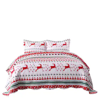 Front. MarCielo - Marcielo Christmas Snowflake Quilt Bedspread Set - Red.