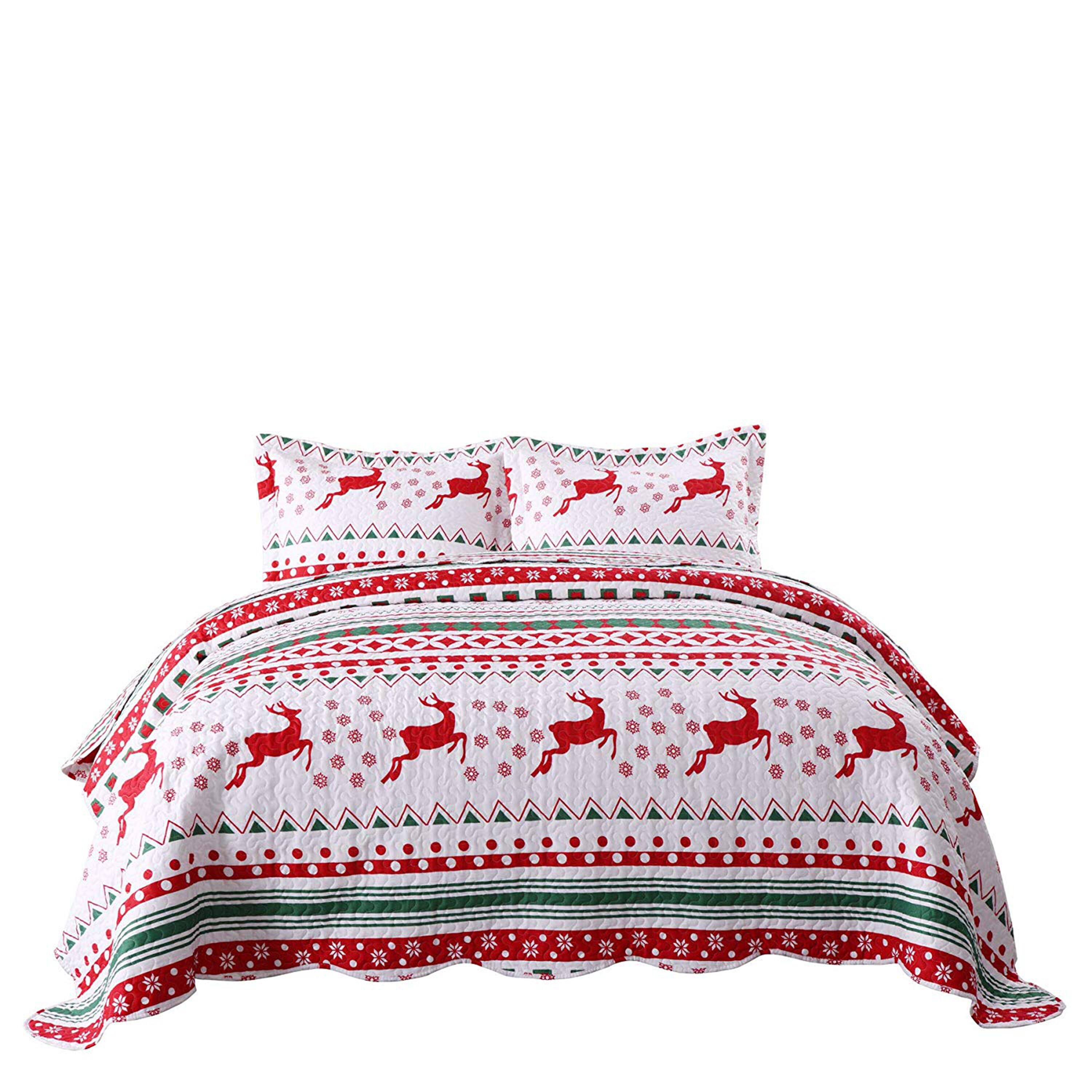 MarCielo - Christmas Snowflake Quilt Bedspread Set - Red