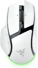 Front. Razer - Basilisk V4 HyperSpeed Ergonomic Optical Gaming Mouse with Chroma RGB Underglow - White.