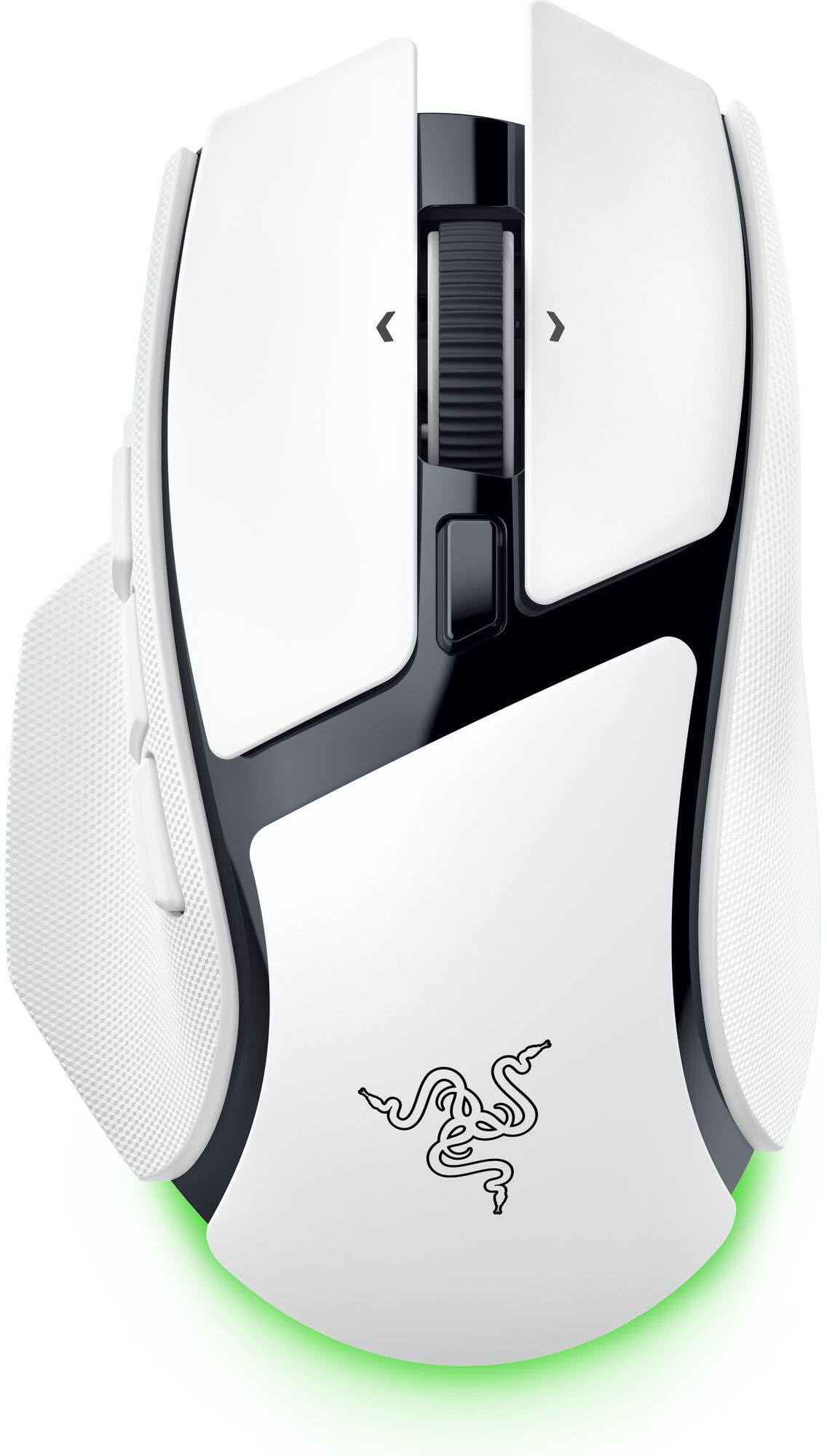 Front. Razer - Basilisk V4 HyperSpeed  Ergonomic Gaming Mouse with Chroma RGB Underglow - White.