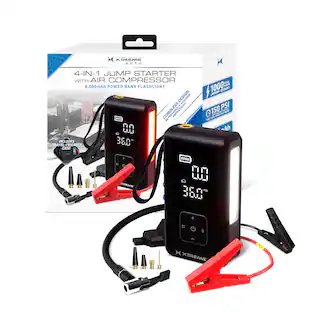 KIREME AUTO 4-IN-1 JUMP STARTER WITH AIR COMPRESSOR 8,000mAh POWER BANK FLASHLIGHT DESIGN CORDLESS EMERGENCIES 1940 - 00 LIL TRAVEL-FRIENDLY INCL 360 CASE PEAK 1000 AMP START JUMP 150 PSI - - -R - - CM 4h TREME 0m 00 PSI 360 + I X XTREME