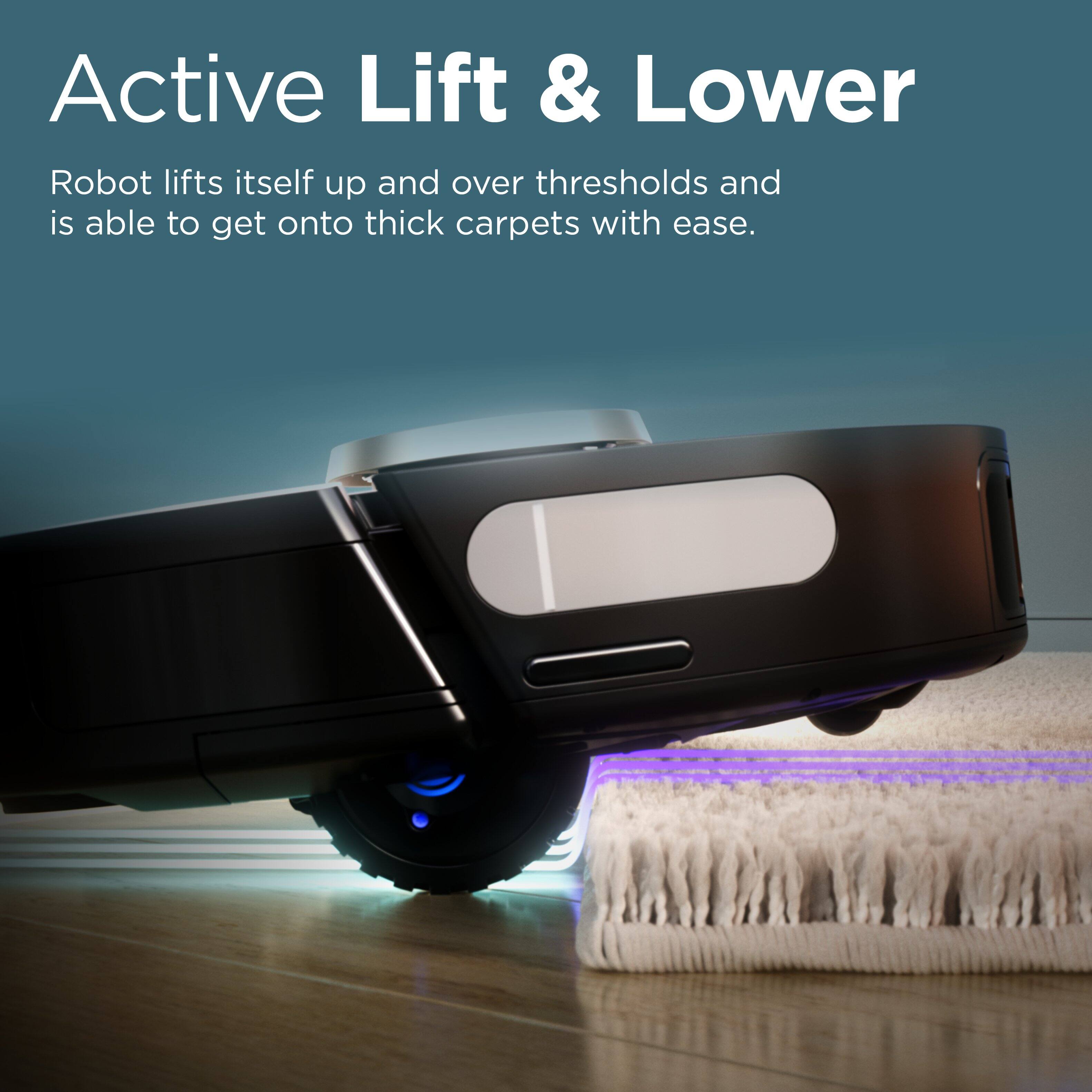 Active Lift & Lower Robot is designed to lift itself up and over thresholds, making it easy to navigate through various surfaces and obstacles. Its ability to get onto thick carpets with ease makes it a versatile and convenient cleaning tool.