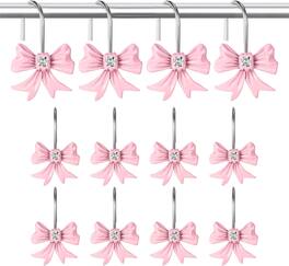 Acteck - 12 Pcs Bow Shower Curtain Hooks, Resin Shower Curtain Hooks Rustproof Stainless Steel, Cute Bow Bathroom Decor - Pink