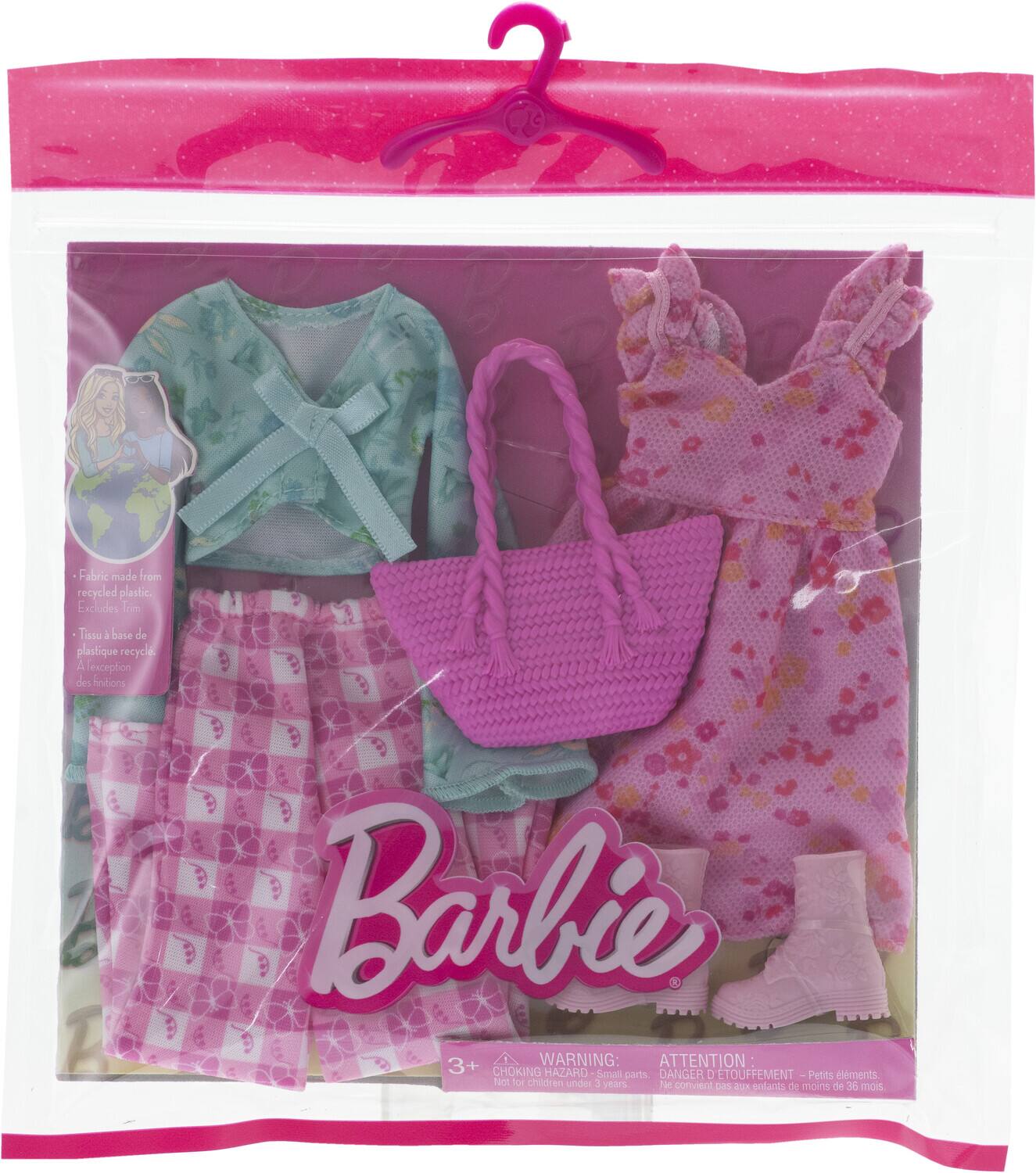 Fabric made from recycled plastic. Excludes Irim Tisu base de plastique recyclé. A l'exception des finitions Barbie 3+ WARNING: ATTENTION CHOKING HAZARD - Small parts DANGER D'ÉTOUFFEMENT - Petits éléments. Not for children under 3 years. Ne convient pas aux enfants de moins de 36 mois.