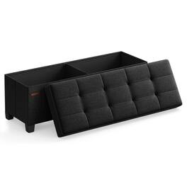Songmics Home - Storage Ottoman Bench, Foldable Foot Rest with Legs, 15 x 43 x 15.7 Inches, End of Bed Bench, Storage Chest - Ink Black