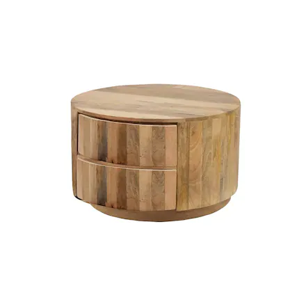 Front. Carolina Chair & Table - Christa 2-Drawer 30" Round Coffee Table - Natural - Brown.