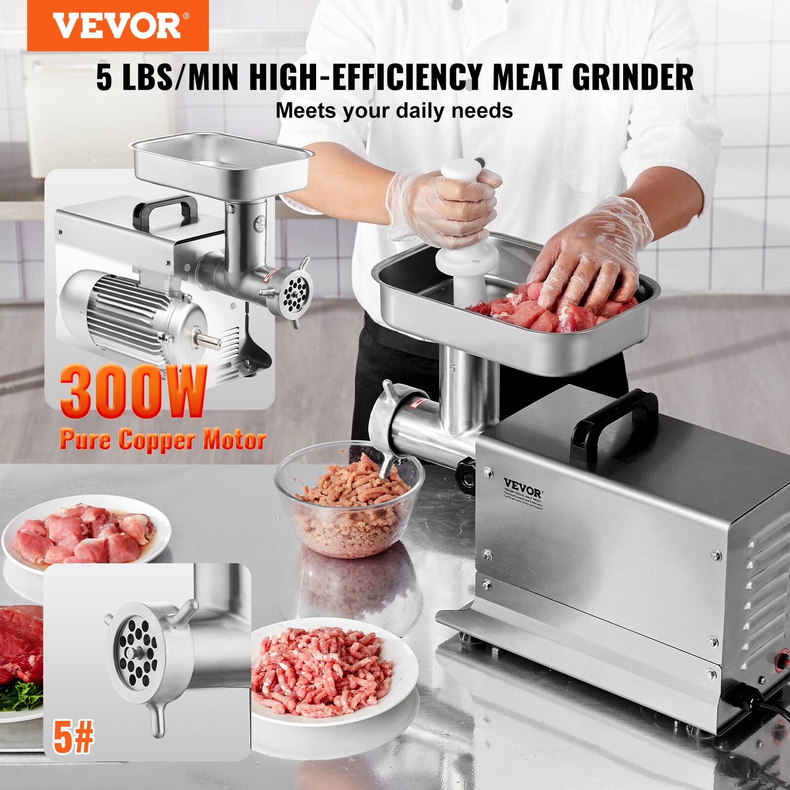 VEVOR 5 LBS/MIN HIGH-EFFICIENCY MEAT GRINDER Meets your daily needs 300W Pure Copper Motor VEVOR 5#