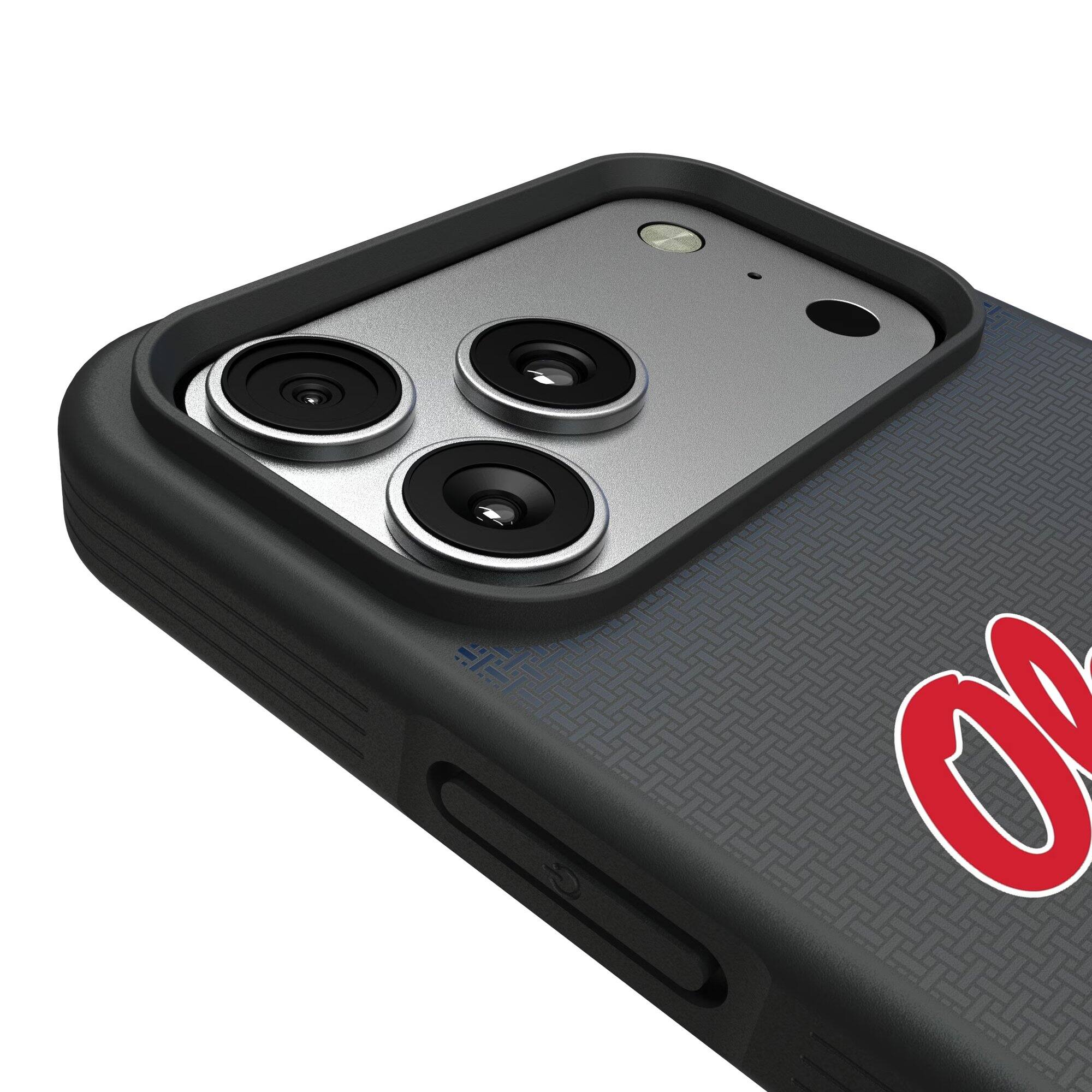 Alt View 2. Keyscaper - Ole Miss Rebels Linen Logo iPhone Bump Case - 13 Pro Max - Black.
