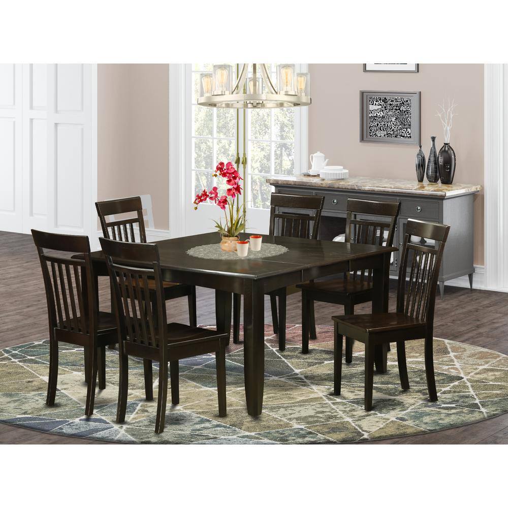 Back. East West Furniture - 7 Pc Formal Dining room set-Table and 6 Kitchen Chairs. - Cappuccino.