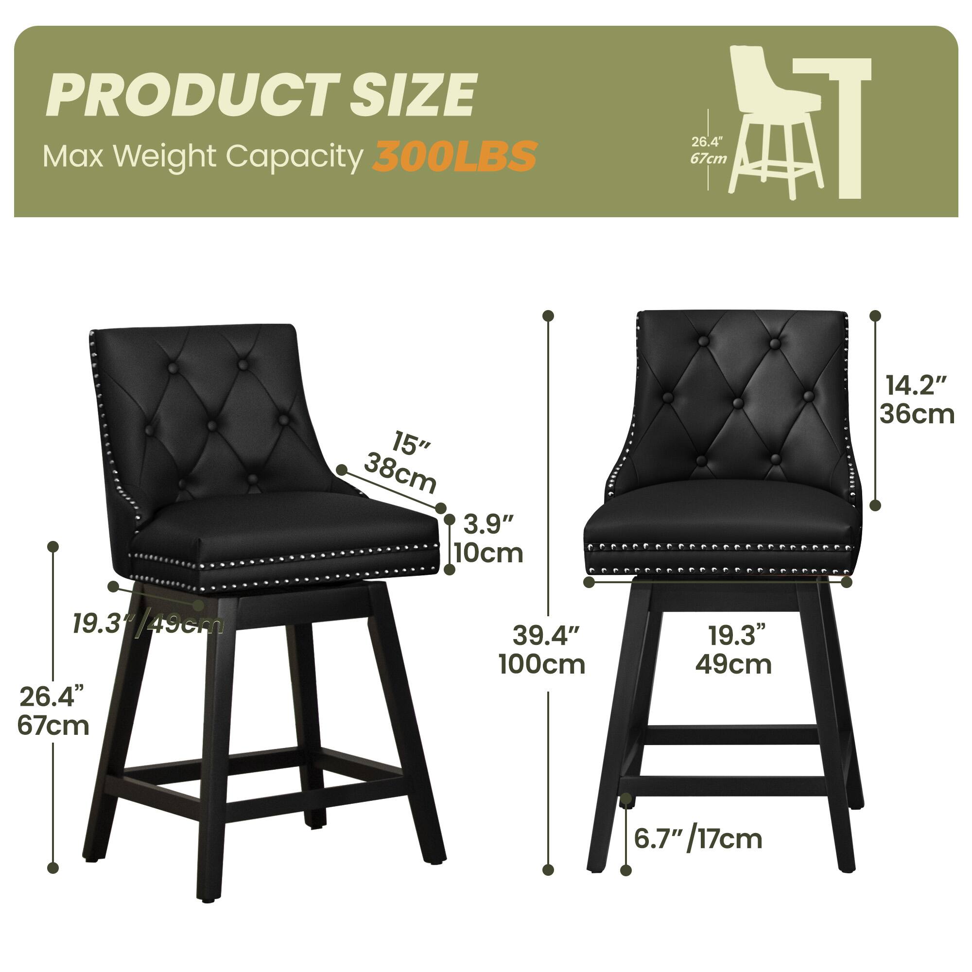 PRODUCT SIZE  
Max Weight Capacity 300LBS  
- Height: 39.4" / 100cm  
- Seat Height: 26.4" / 67cm  
- Seat Depth: 15" / 38cm  
- Seat Width: 19.3" / 49cm  
- Back Height: 14.2" / 36cm  
- Back Width: 19.3" / 49cm  
- Back Depth: 3.9" / 10cm  
- Footrest Height: 6.7" / 17cm