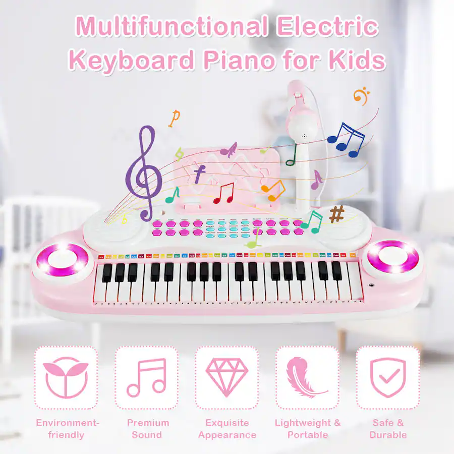 Costway 37 Key Toy Keyboard Piano Electronic Musical Instrument Pink ...