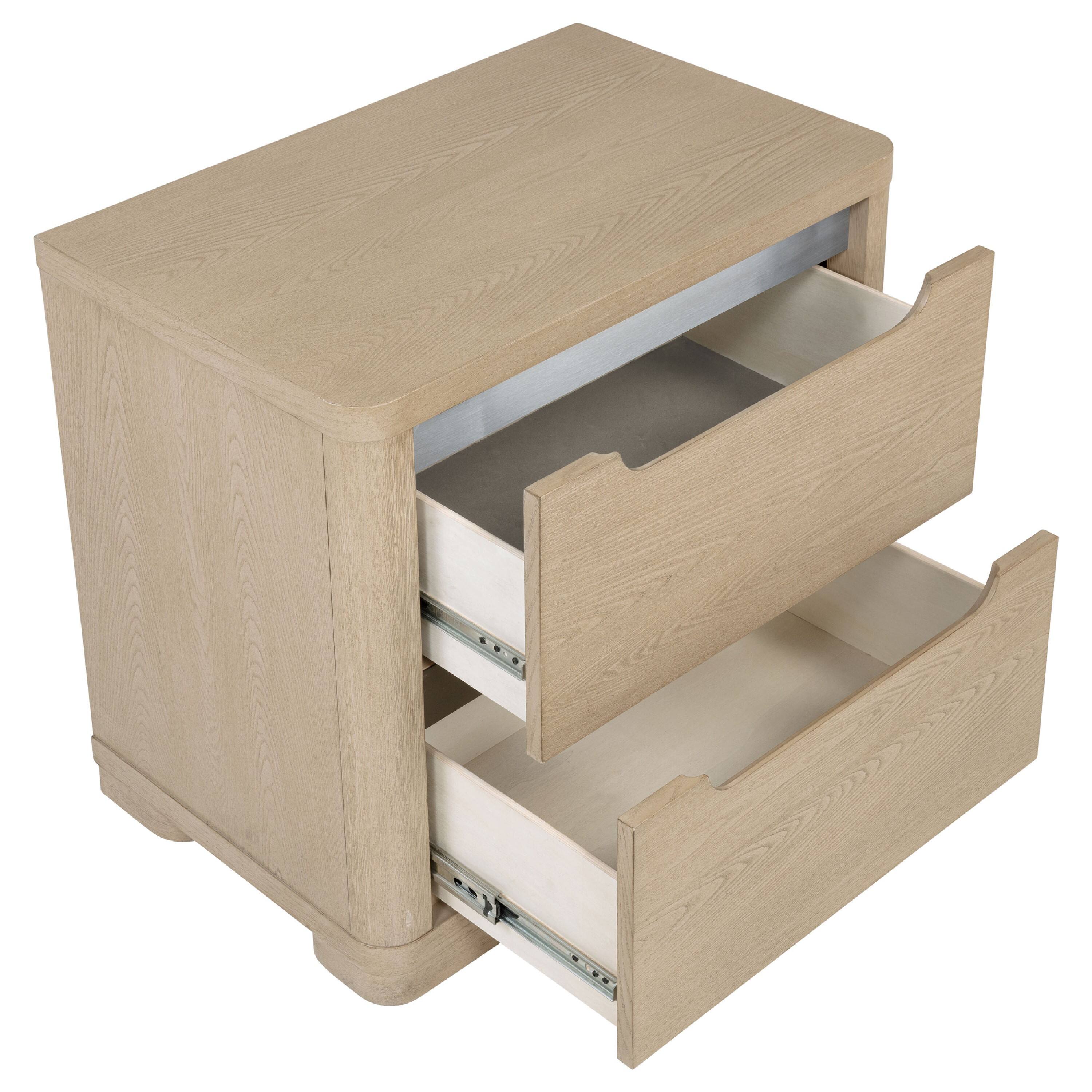 Alt View 4. Manhattan Lane - Saina Nightstand with 2 Drawers, Block Feet, Light Elm Wood 27 Inch - Light Elm Brown.
