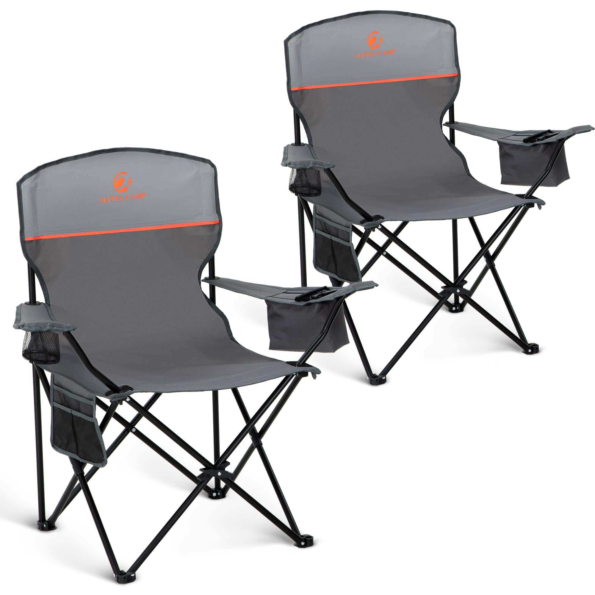JETRANSPORT - 2 Pack Portable Camping Chair For Adults Folding Outdoor Camp Lightweight Lawn Chairs Collapsible - Gray