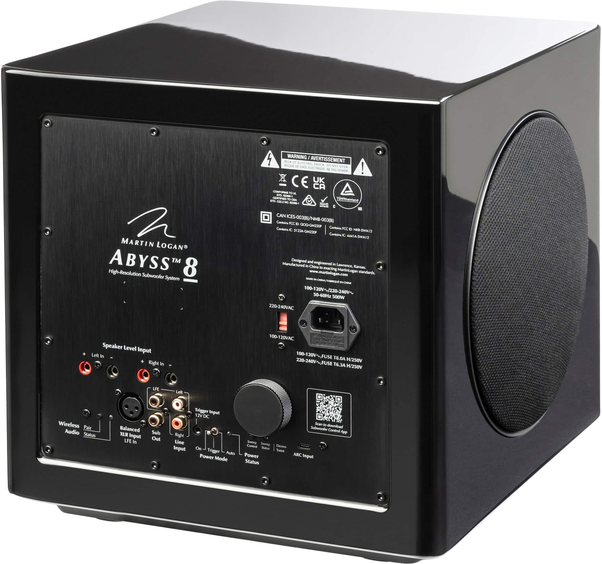 The text on the image reads: "Martin Logan Abyss TM 8 High-Resolution Subwoofer System."