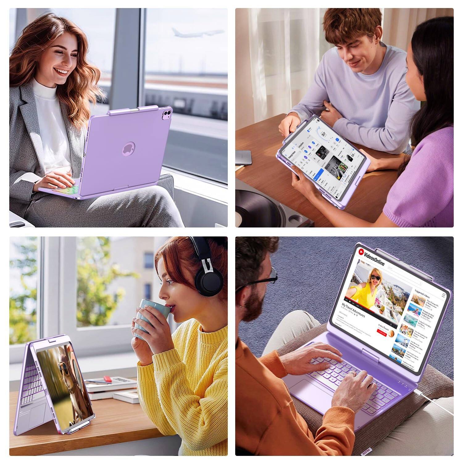 Alt View 5. Pacoar Cade - Touch Case For Ipad Air 13 Inch (m3 2025/m2 2024)and Pro 12.9 6th 5th 4th 3rd Gen 360° Swivel 7 Colors Backlit With - Rose Gold.