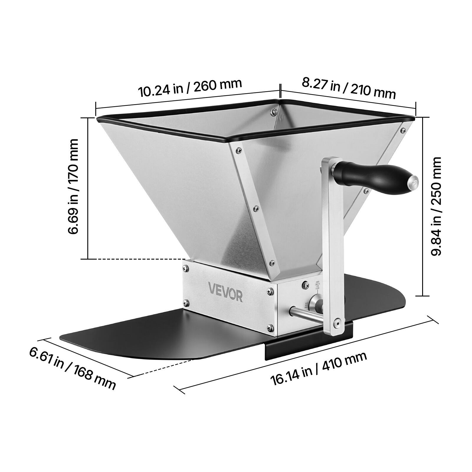 10.24 in / 260 mm  
8.27 in / 210 mm  
6.69 in / 170 mm  
9.84 in / 250 mm  
6.61 in / 168 mm  
16.14 in / 410 mm