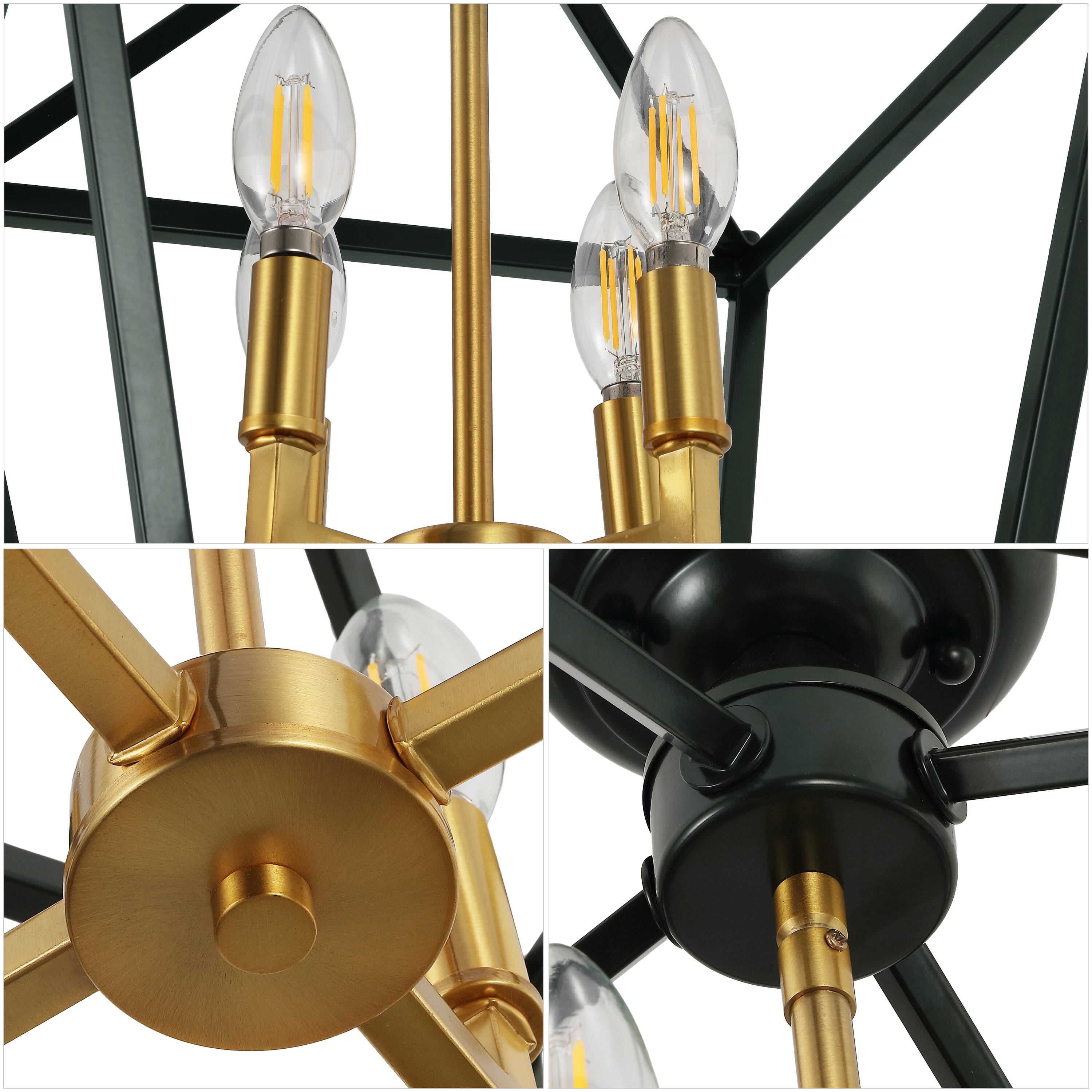 Alt View 4. Jonathan Y - Plains 12" 4-Light Modern Farmhouse Metal Open-Frame Pagoda LED Semi Flush Mount Mini Lantern, Dark Green/Brass Gold - Dark Green/Brass Gold.