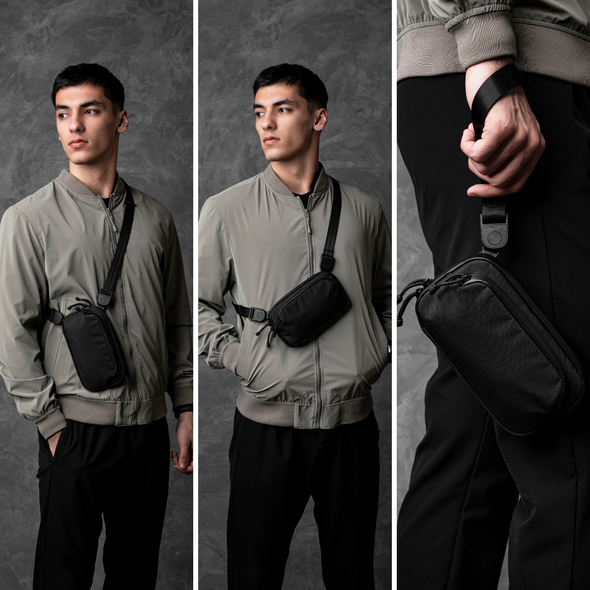Alt View 10. ALPAKA - Bravo Passport Pouch Sling Bag for Men, Passport Holder for Travel, Fits iPhone Pro Max, RFID, AirTag Sleeve - Black Axoflux 210D.