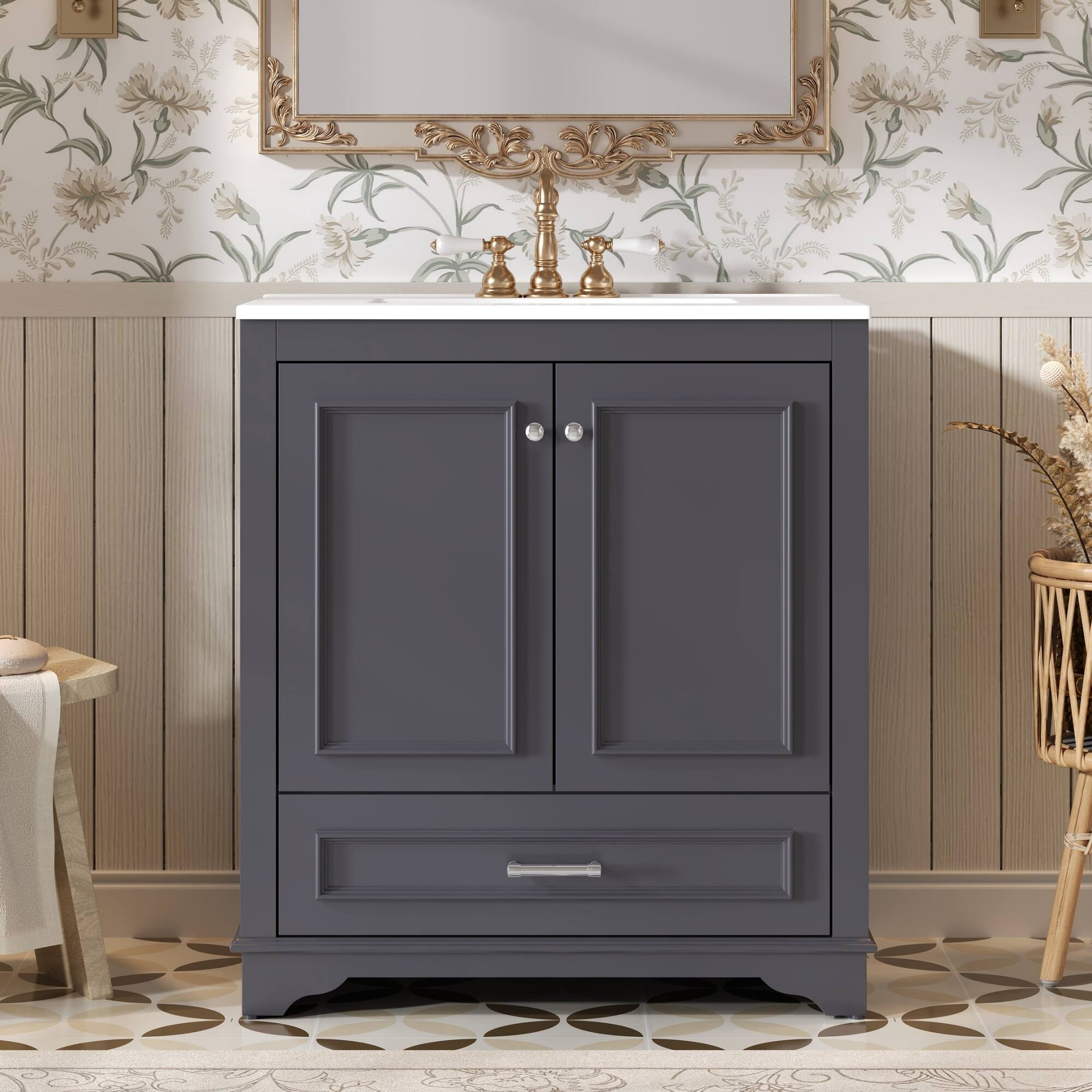 Angle. Whisen - 30" Modern Bathroom Vanity with Ceramic Sink, 2 Large Soft Closing Doors, Storage Cabinet for Bath - Blue.
