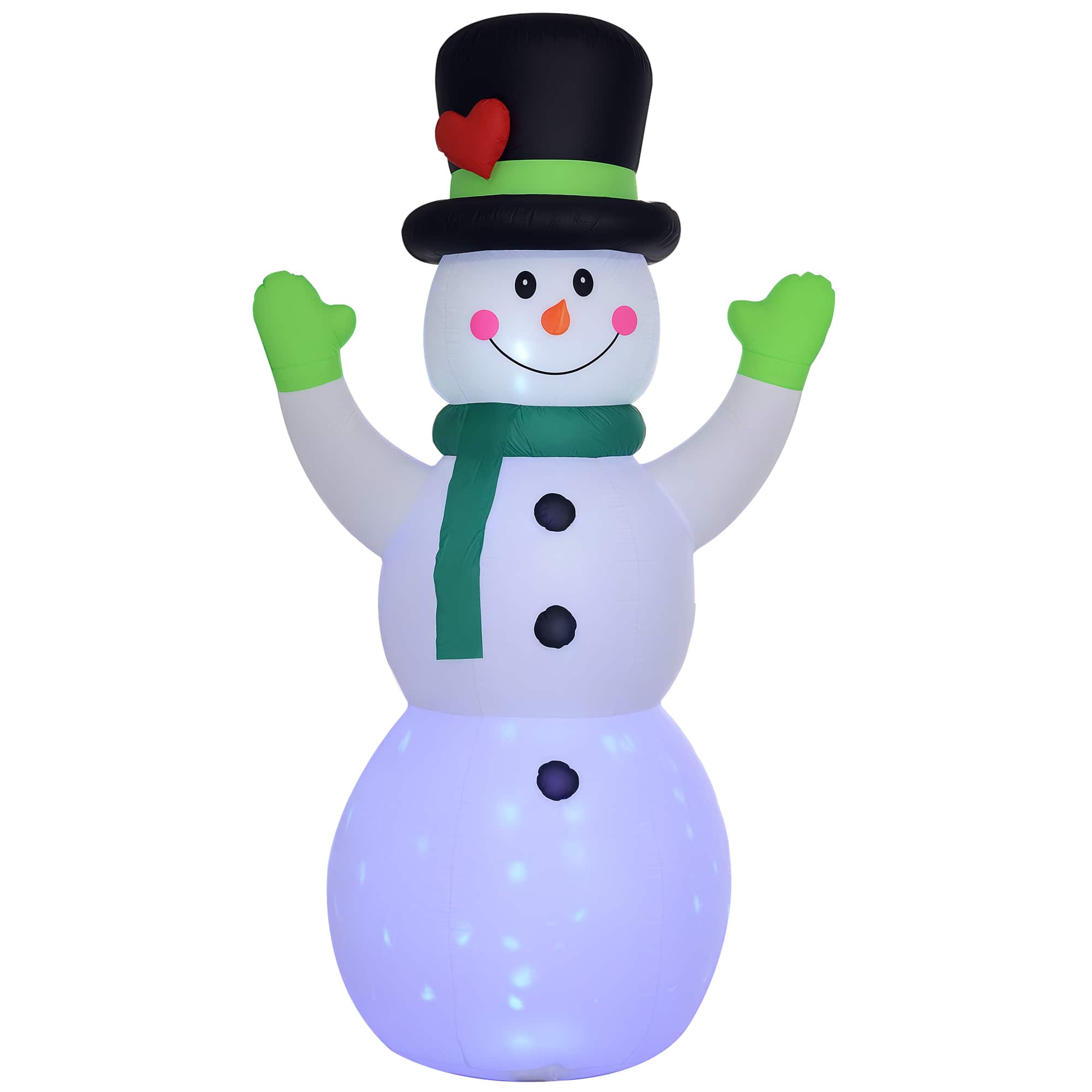 Front. Outsunny - 10FT Christmas Inflatables Cheerful Snowman in Black Hat, Green Scarf and Gloves, for Lawn Garden Party - White.