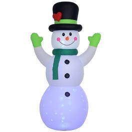 Outsunny - 10FT Christmas Inflatables Cheerful Snowman in Black Hat, Green Scarf and Gloves, for Lawn Garden Party - White