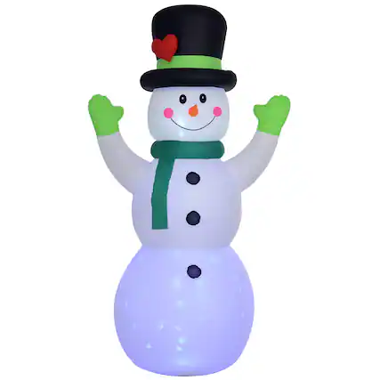 Front. Outsunny - 10FT Christmas Inflatables Cheerful Snowman in Black Hat, Green Scarf and Gloves, for Lawn Garden Party - White.