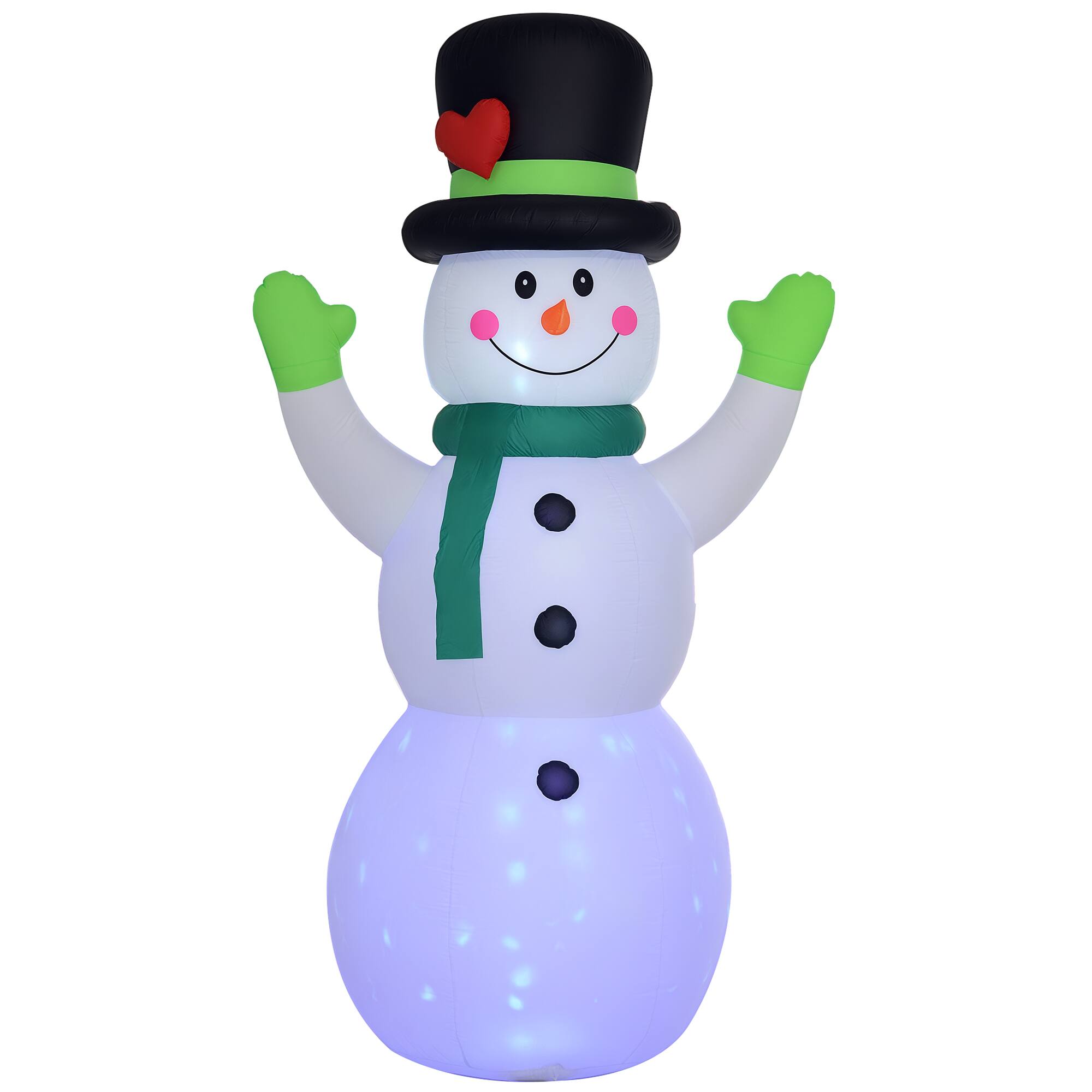 Front. Outsunny - 10FT Christmas Inflatables Cheerful Snowman in Black Hat, Green Scarf and Gloves, for Lawn Garden Party - White.