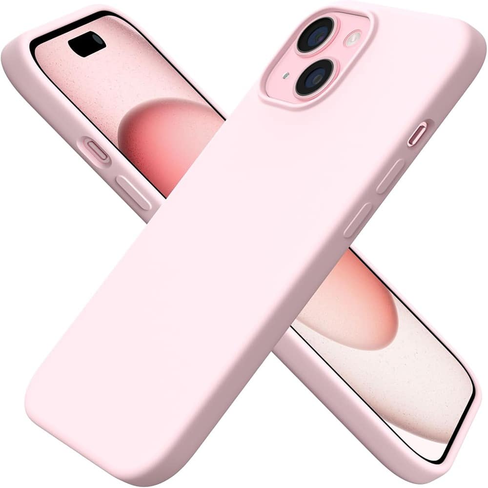 ACJPR - iPhone 15 Case, Slim Liquid Silicone, Shockproof - Chalk Pink