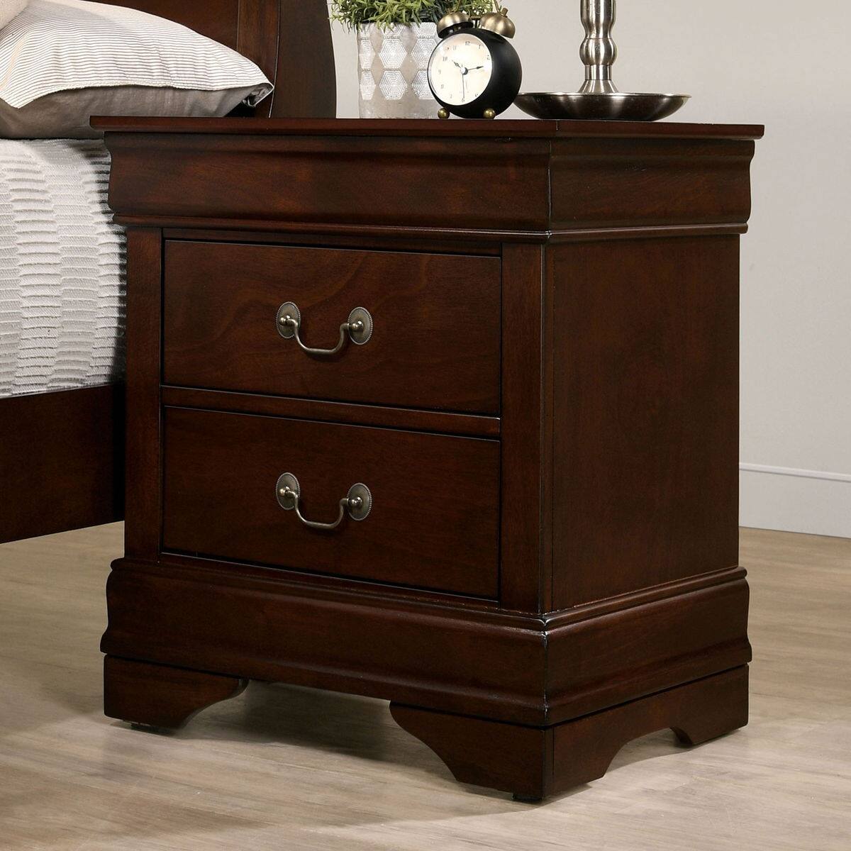 Front. Loheer - Loheer Cherry Finish Two Drawer Nightstand with Solid Wood Construction - Cherry.