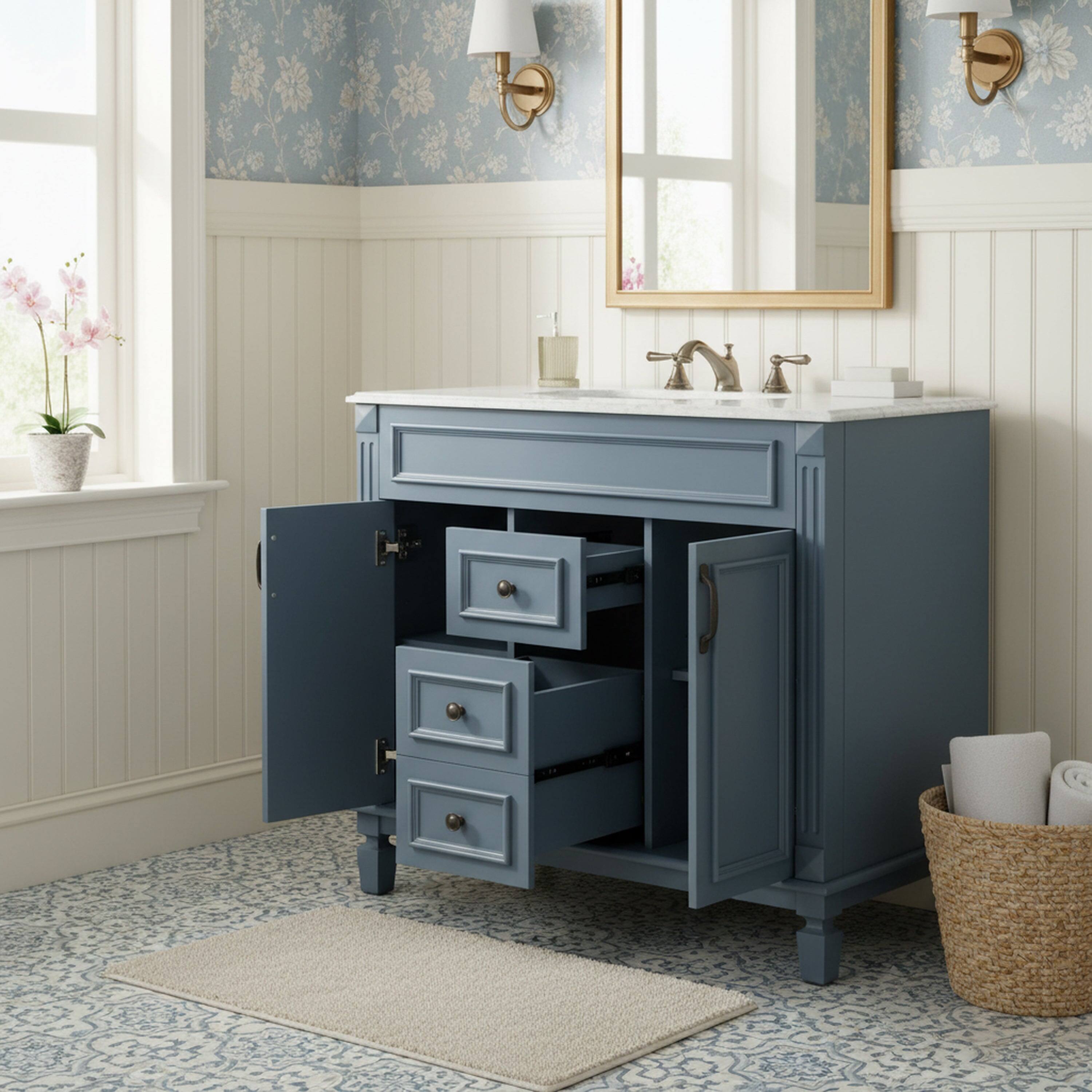 Alt View 2. Boyel Living - 36 Inch Modern Bathroom Vanity Cabinet Only with Soft Closing Doors and DrawersBlue - Blue.