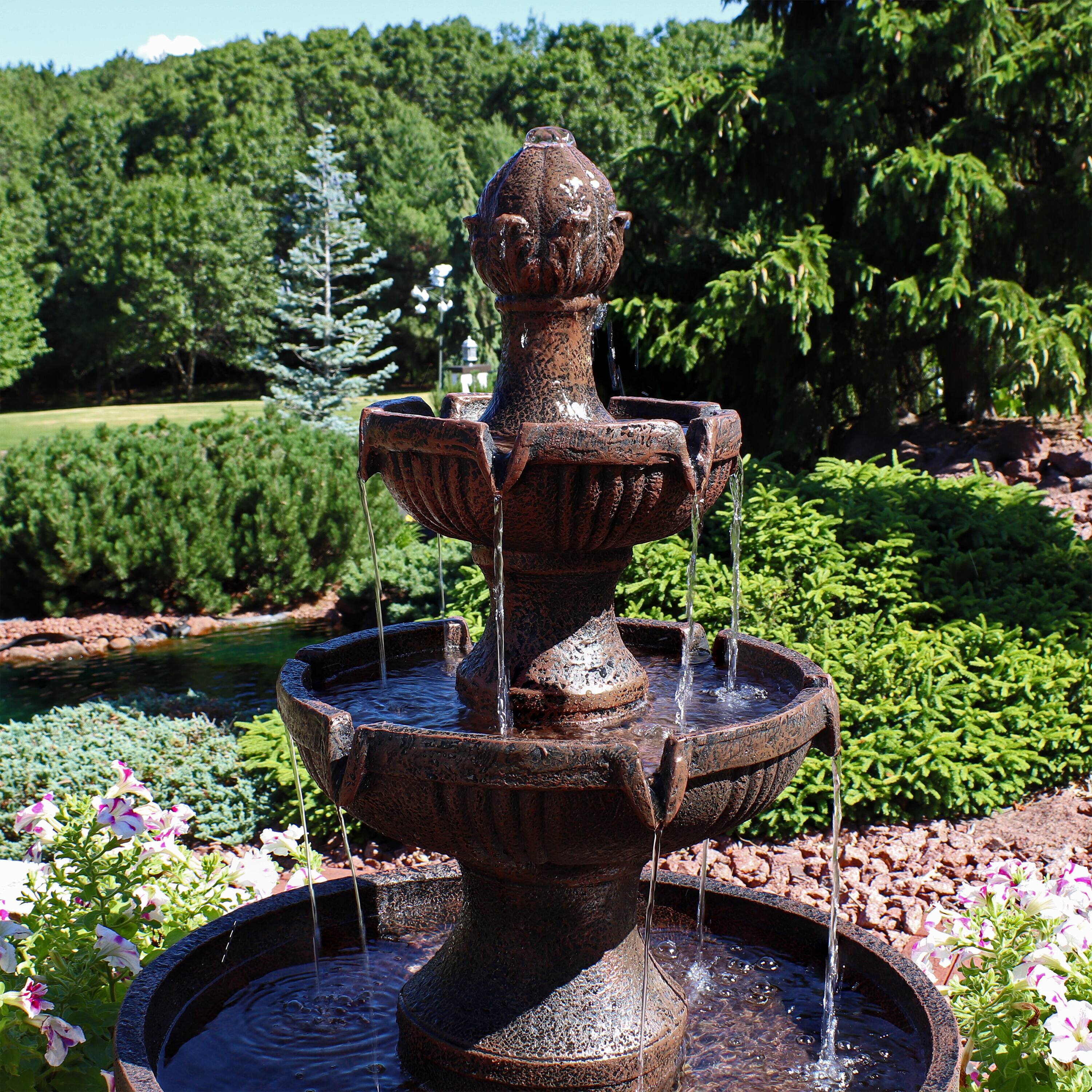 Alt View 7. Sunnydaze - Flower Blossom Resin Outdoor 3-Tier Fountain - Earth.