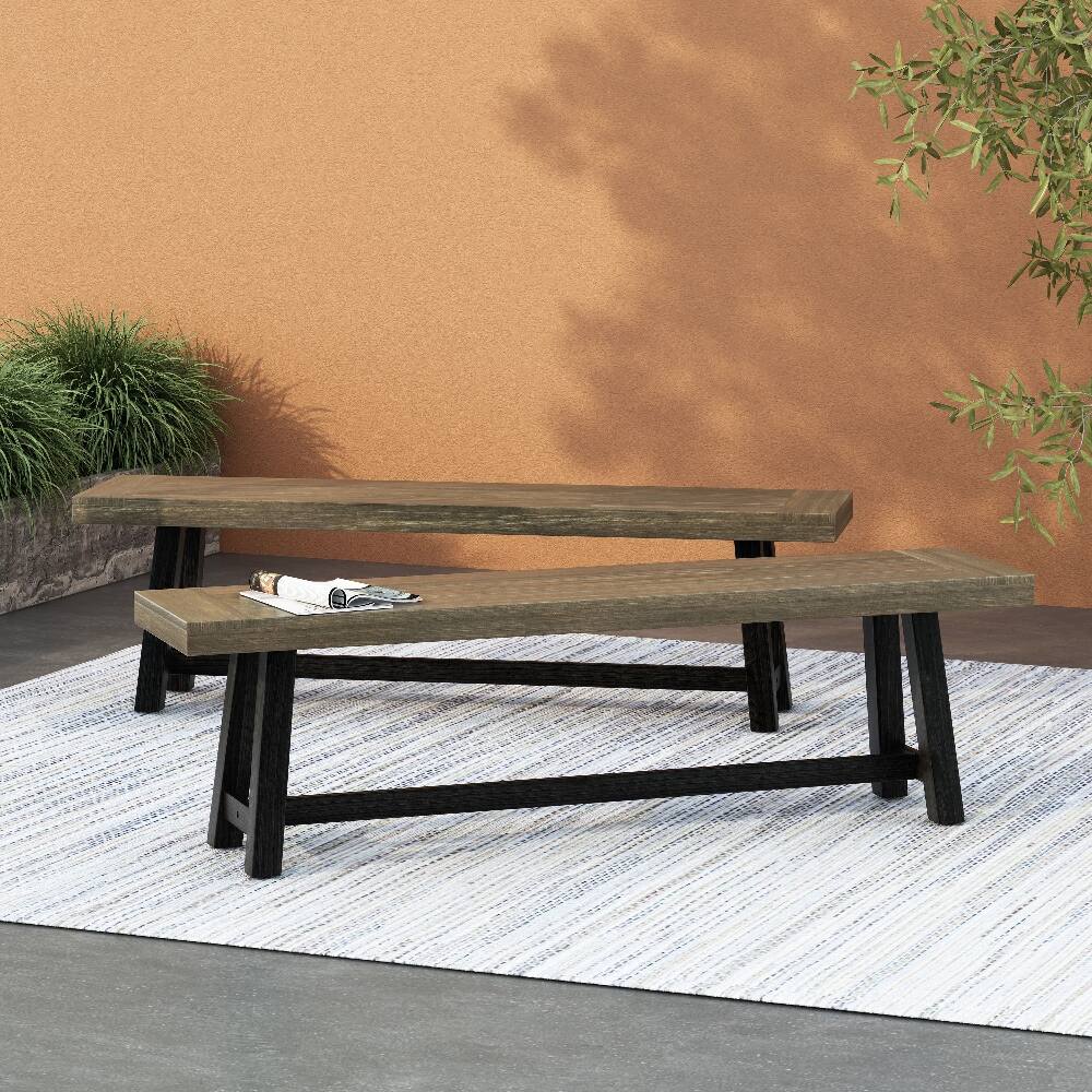 Alt View 1. Ropilly - Ropilly Acacia Outdoor Bench Set of 2, 63 Inch Rustic Wood Patio Dining Bench, Sandblast Gray - Sandblast Gray.