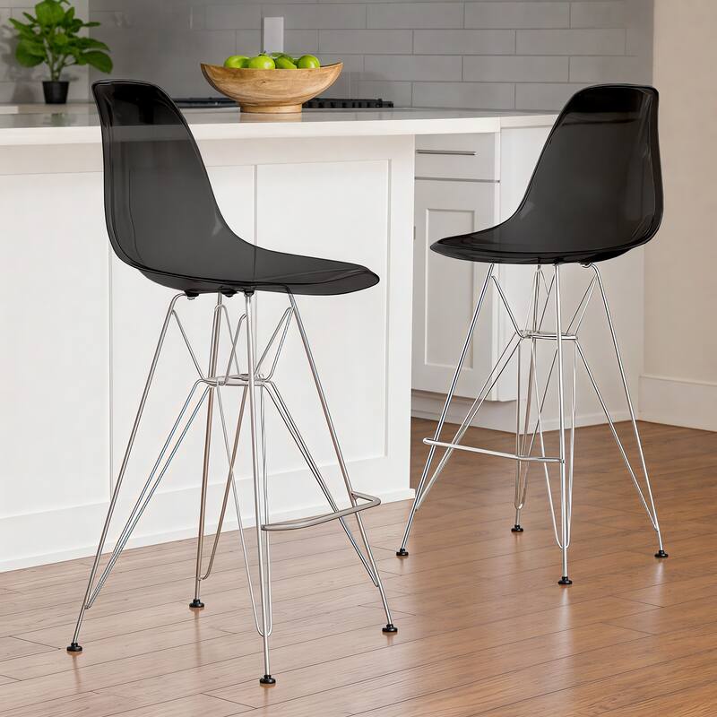 LeisureMod Cresco Modern Acrylic Barstool, Clear Swivel Counter Height ...