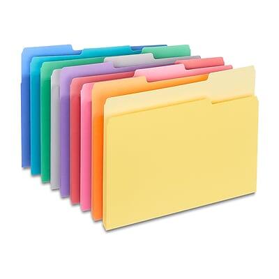 Front. Staples - Staples File Folders,1/3-Cut Tab, Letter Size, Assorted Colors, 250/Box (ST502678-CC) - Assorted Colors.