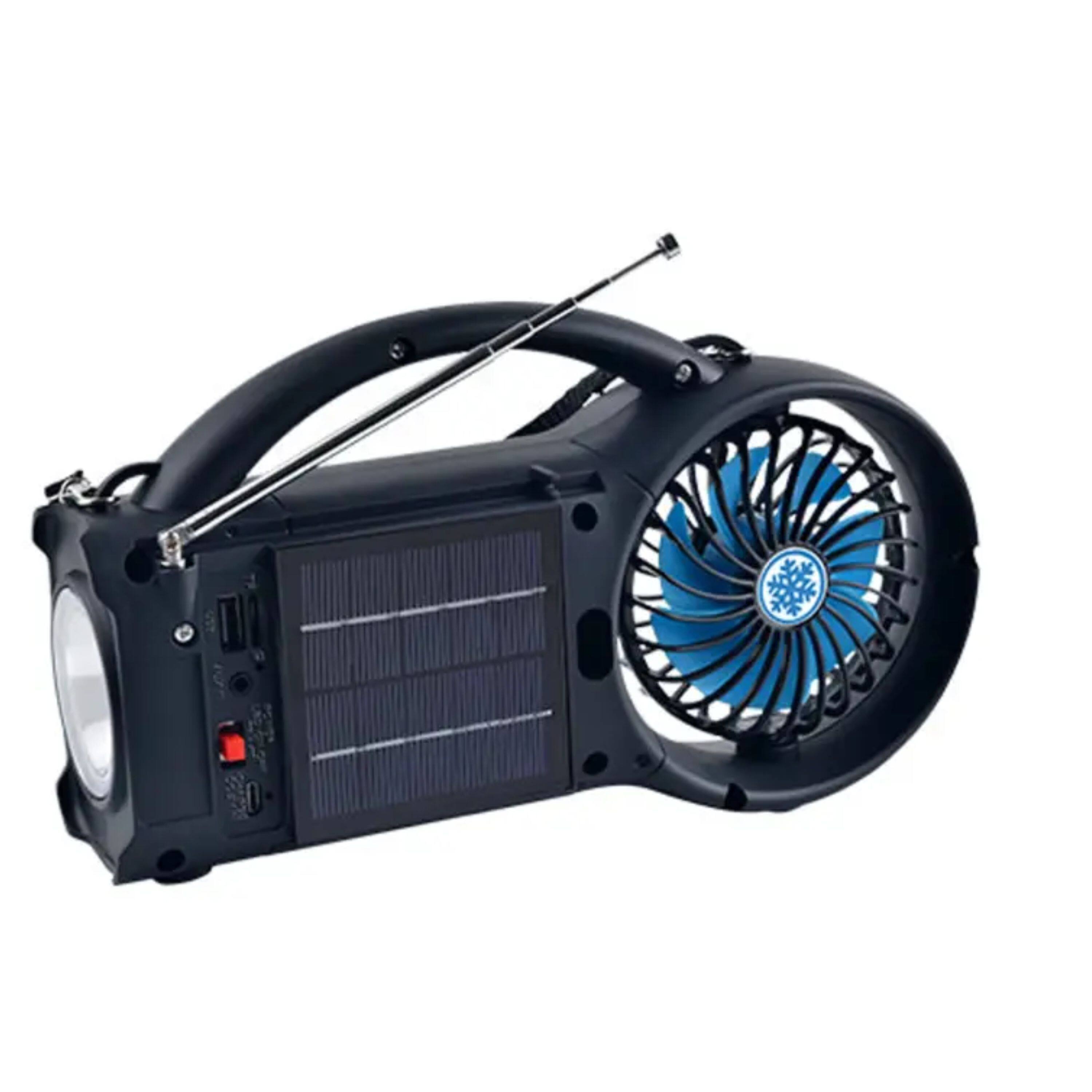 Left. Kitcheniva - Multi Function Solar Bluetooth Speaker with FM Radio LED Flashlight and Mini Cooling Fan - Black.