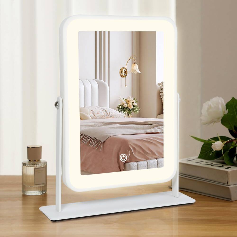 Front. Stamp n Camp - Hollywood Vanity Mirror with Lights,Tabletop Makeup 9 LED Lights Smart Touch Control 3 Colors Light 360°Rotation 10X - length  34 X width 19.