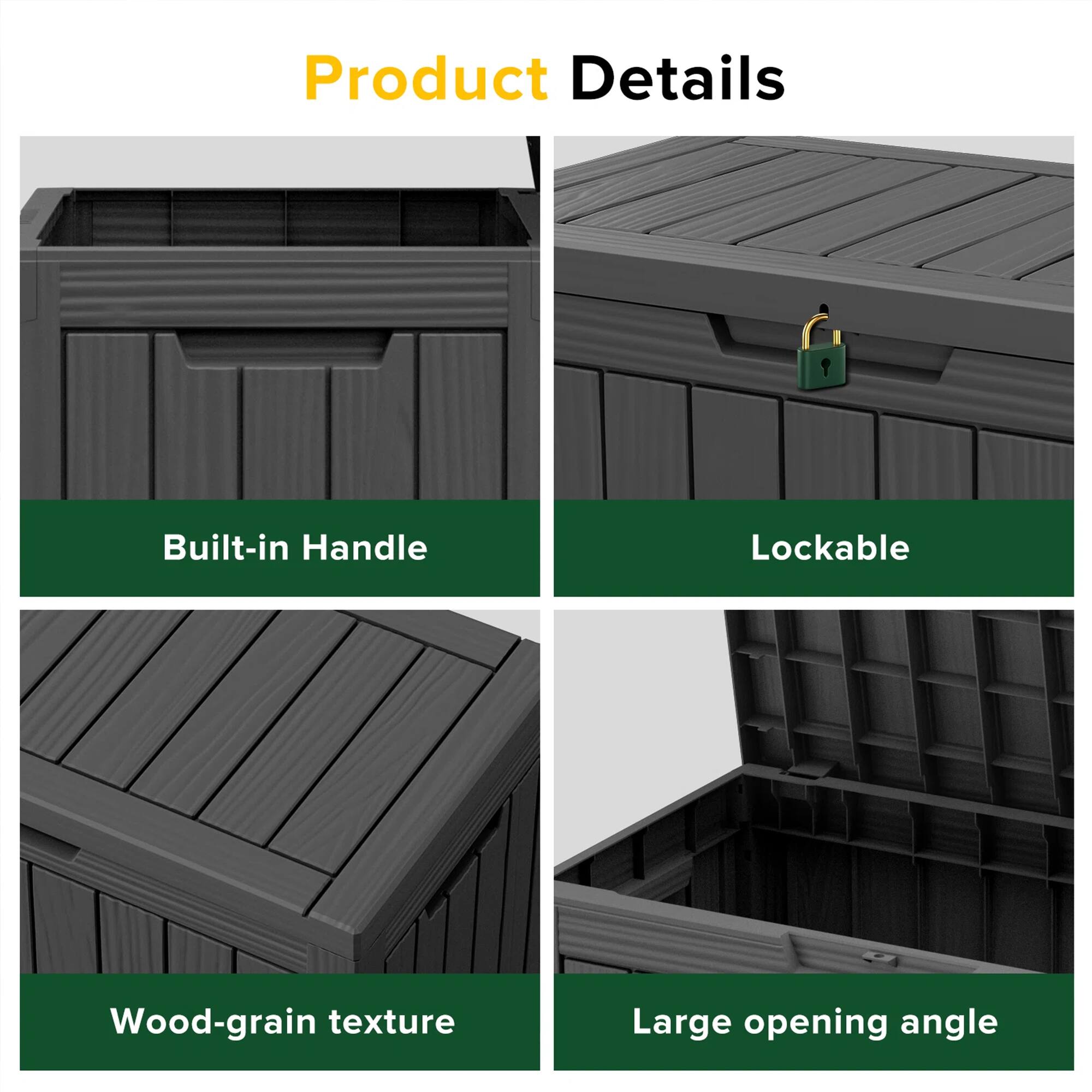 Product Details

- Built-in Handle
- Lockable
- Wood-grain texture
- Large opening angle