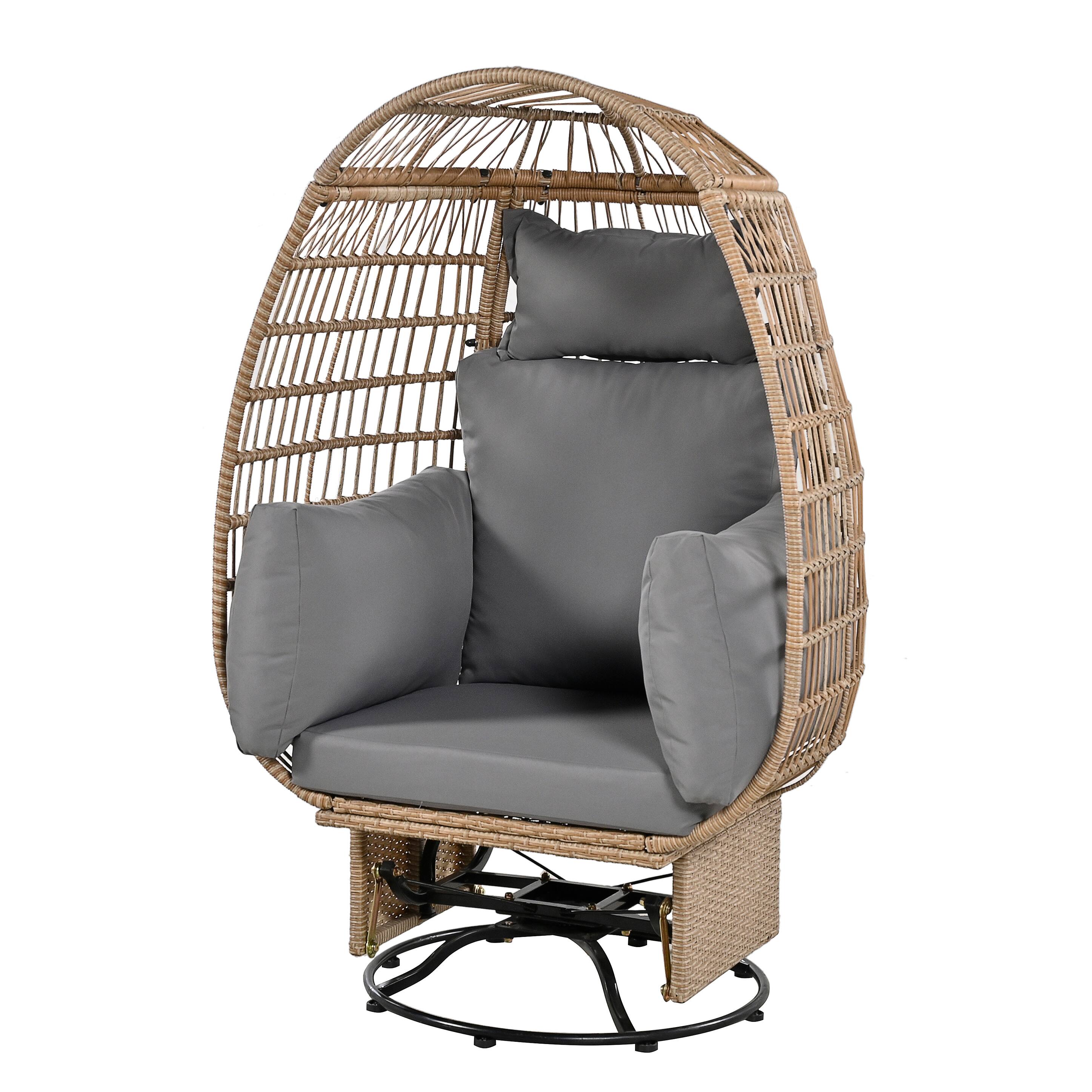 Alt View 5. Tiramisubest - Outdoor Swivel Chair with Cushion,Egg Patio Rocking Chair for Balcony,Poolside,Garden (Natural Wicker + Grey Cushion) - Natural+Grey.