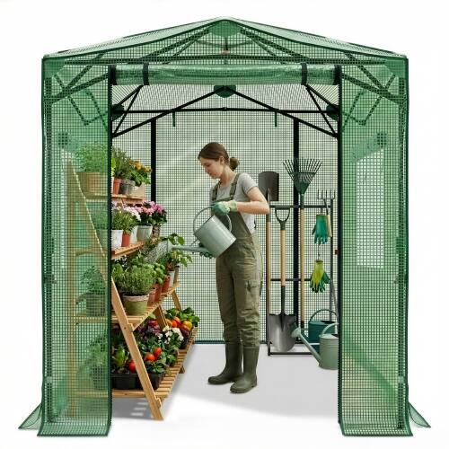 Alt View 2. Winado - 6x8ft Greenhouse, Instant Walk-in Pop Up Tent Greenhouse for Indoor Outdoor Gardening Easy Setup with Roll-up Zipper - Green.