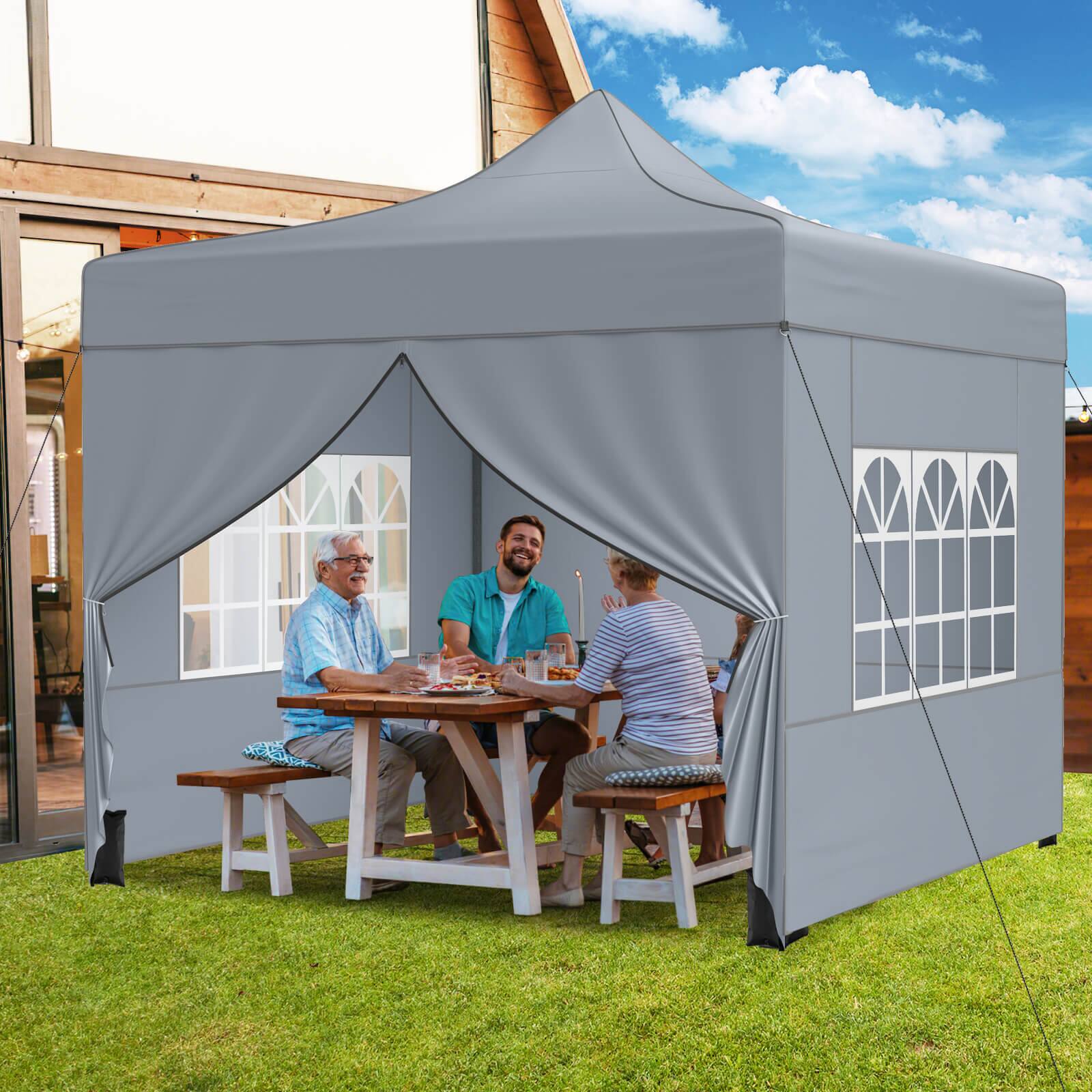 Alt View 3. Costway - Costway 10 x 10 FT Pop up Canopy Tent with 4 Removable Sidewalls, Wheeled Bag, Sandbags - Gray.