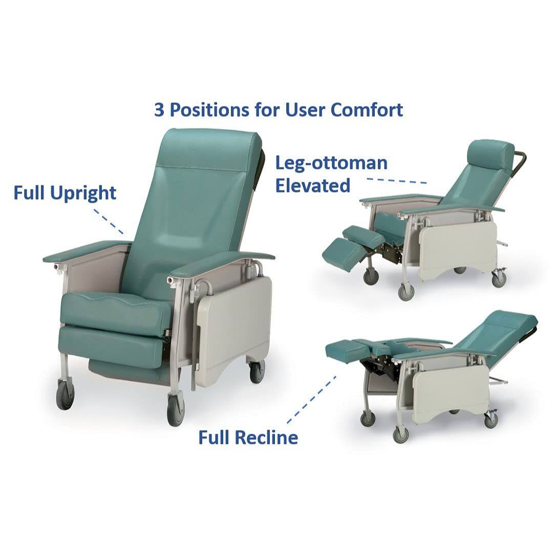 3 Positions for User Comfort

- Full Upright
- Leg-ottoman Elevated
- Full Recline