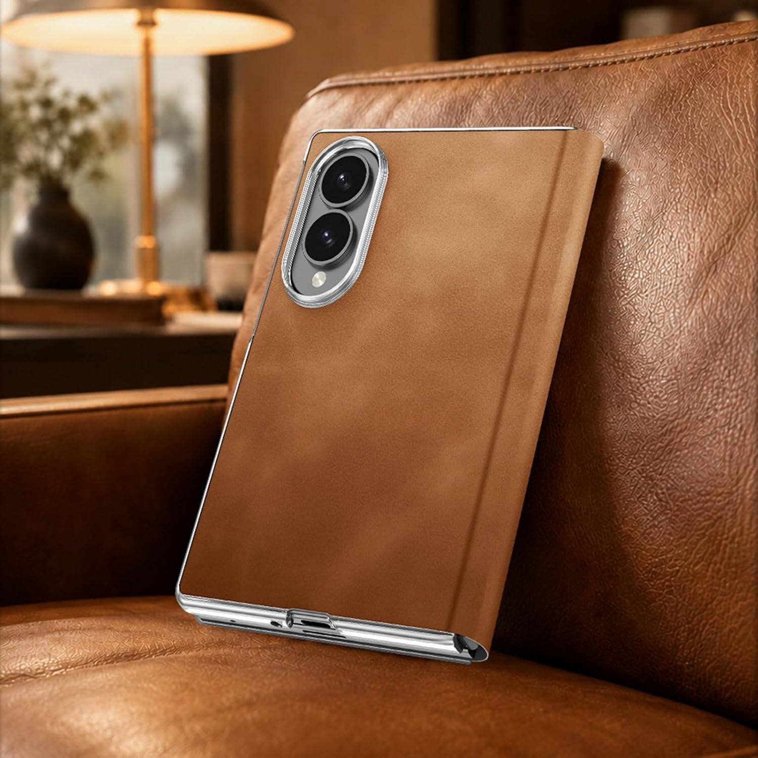 Angle. Dteck - Full Body Case for Samsung Galaxy Z Fold8 Business Faux Leather Shockproof Hinge Protection Folio Cover - Black.
