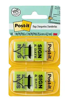 100 Post-it flags | languettes | banderitas
100 1IN/PO/PULG x 17IN/PO/PULG (25.4mm x 43.2mm)
3M
& SIGN & DATE
Post-it
