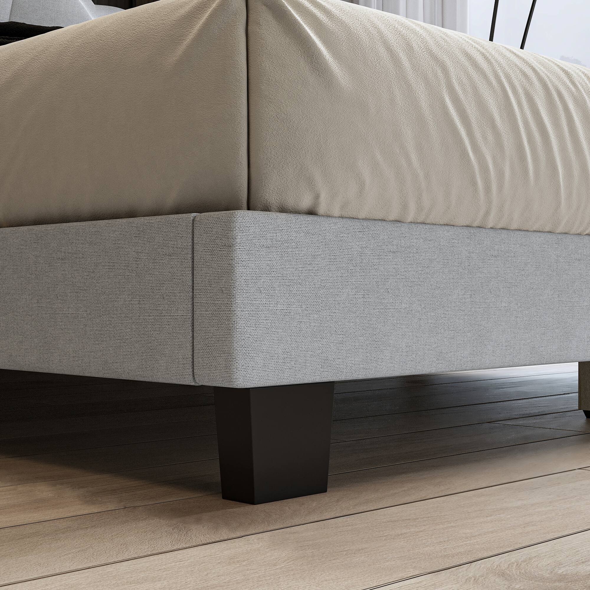 Alt View 1. Famapy - Famapy Upholstered Bed Frame: LED - Lit Shell Headboard & Reinforced Support - Gray.