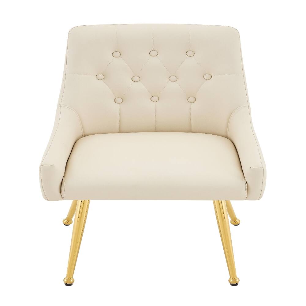 Alt View 10. Loheer - Leather Dining Chairs Set of 2 Tufted Accent Chair Modern Dining Seating Off White Faux Leather Chairs - Off White.