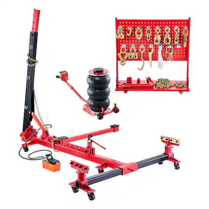 Front. VEVOR - Auto Body Frame Puller Straightener, 6T Tension Car Body Repair Equipment with 3T Airbag Jack & 6000PSI Hydraulic Foot - Red;Black.