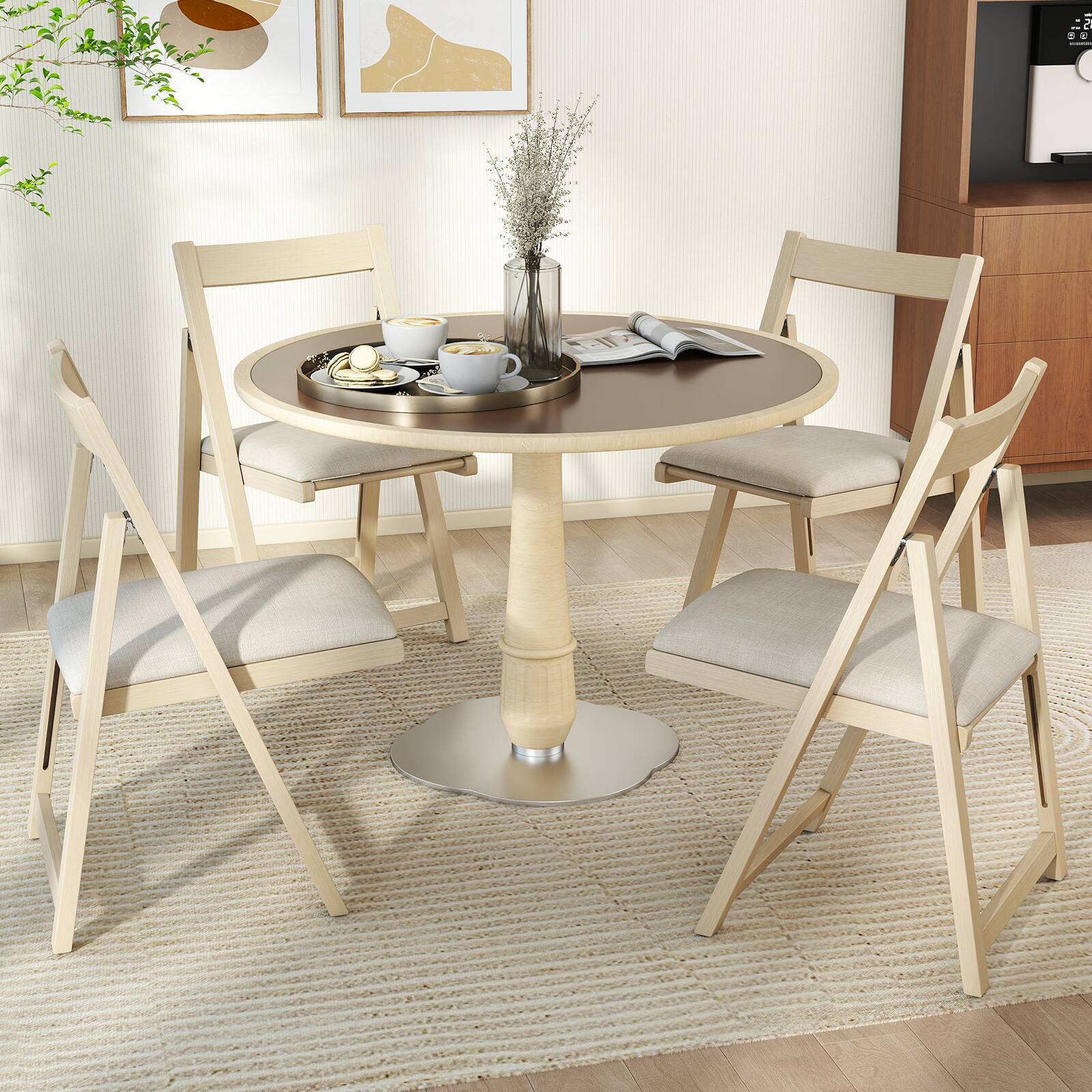 Alt View 1. Costway - Costway Folding Dining Chair Set of 4 Rubber Wood Frame for Dining Room - Beige.